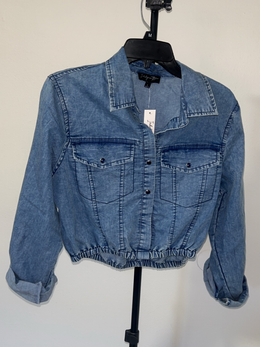 Light Blue Denim Jacket with Elastic Hem - Unbranded